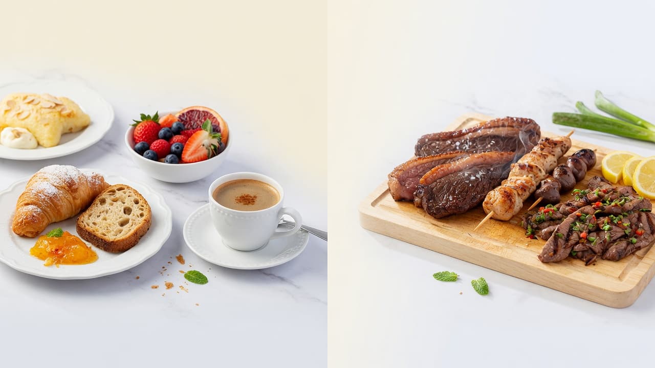 Terraço e mesa para café da manhã ou almoço na pousada